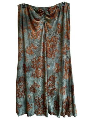 Cider Womens Green Brown Floral Ruched Maxi Skirt Plus Size 2XL Boho Cottagecore